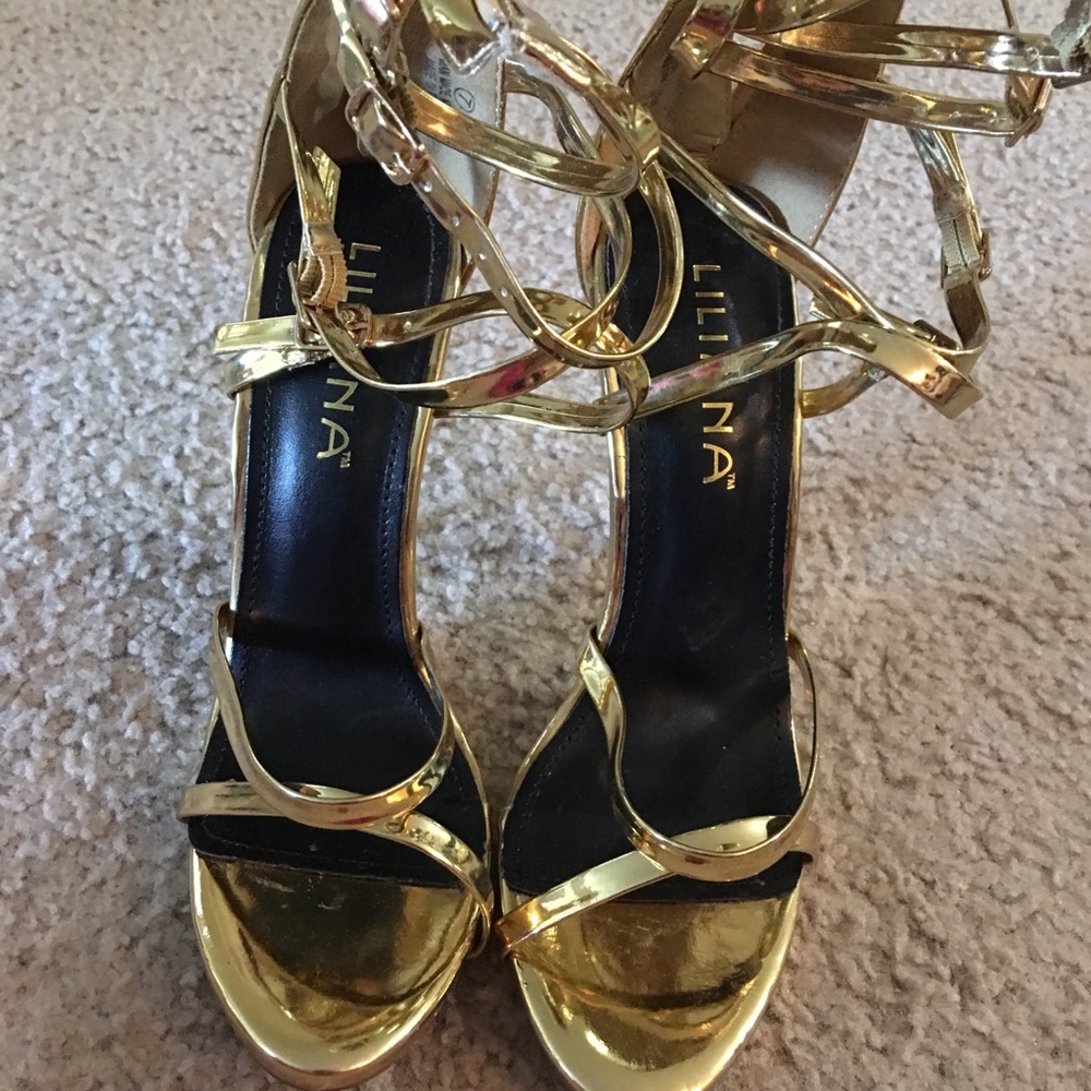Gold Strappy Heels Sz 7
